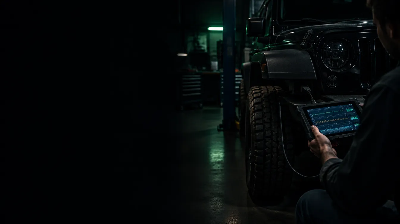 Técnico de AutoJeep Medellín haciendo diagnóstico con escáner a un Jeep